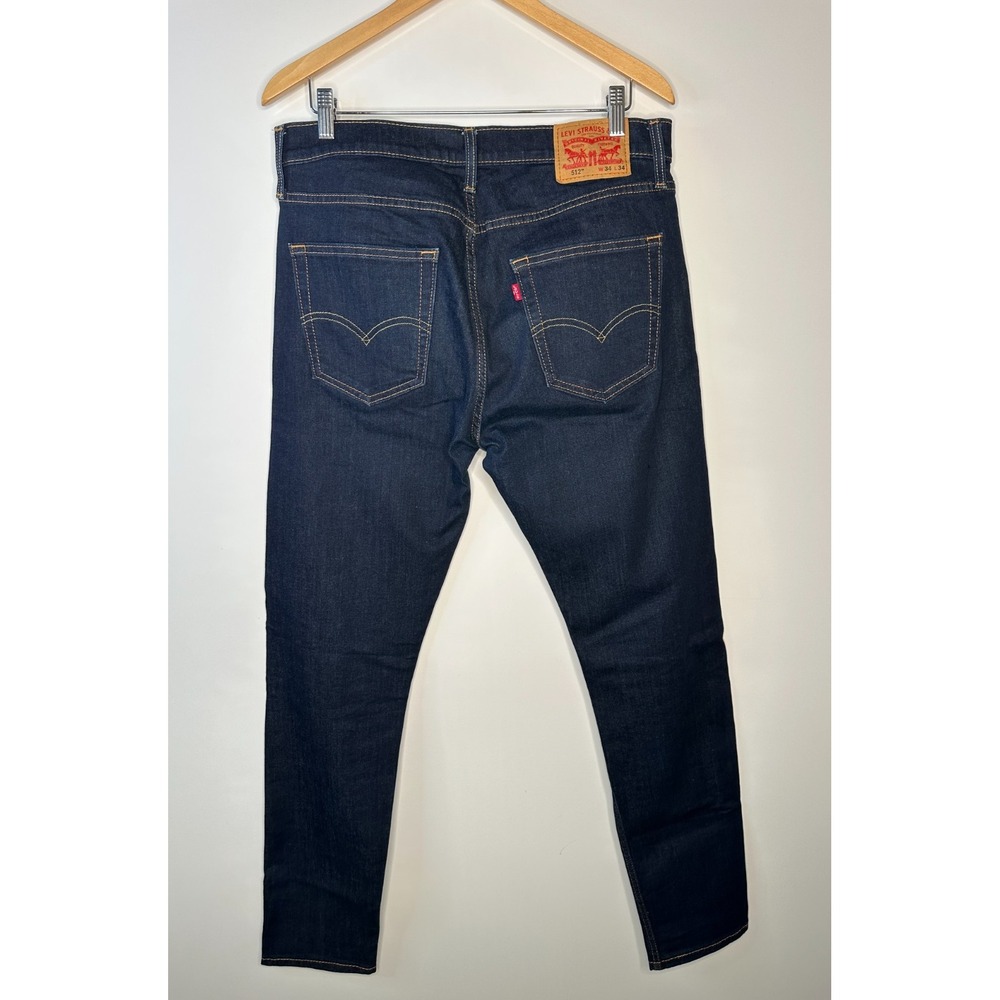 Levi's 512 Slim Taper Mens Jeans Dark Wash Indigo Stretch Denim 34 x 34 5 Pocket - Picture 9 of 14